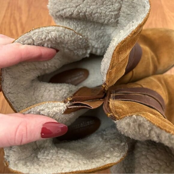 Naturalizer Talley Suede Leather Tan Brown Ankle Buckle Strap Boots Size 8 - Picture 7 of 8